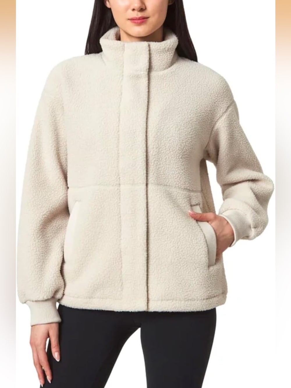 Mondetta XL Womens Ivory /Cream Sherpa Zip-Front Jacket- NEW WITH TAGS